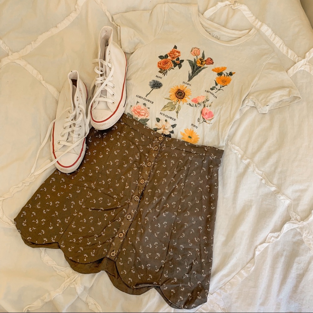 Scalloped Edge Button Down Skirt